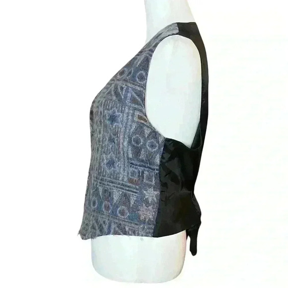 Vintage 90s Western Boho Blue Geometric Pattern Vest. Made in the USA. Size M L - Picture 3 of 11